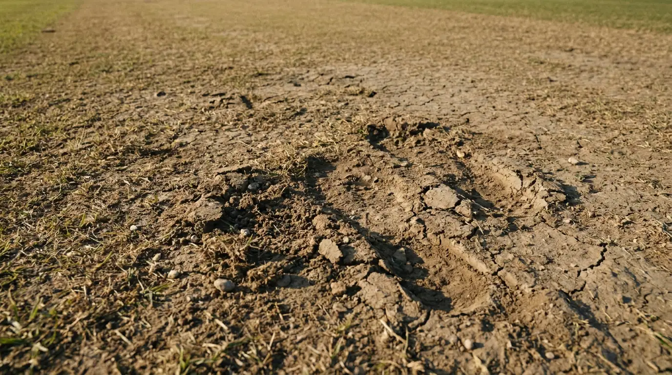 Cricket pitch with visible wear patterns affecting batting conditions