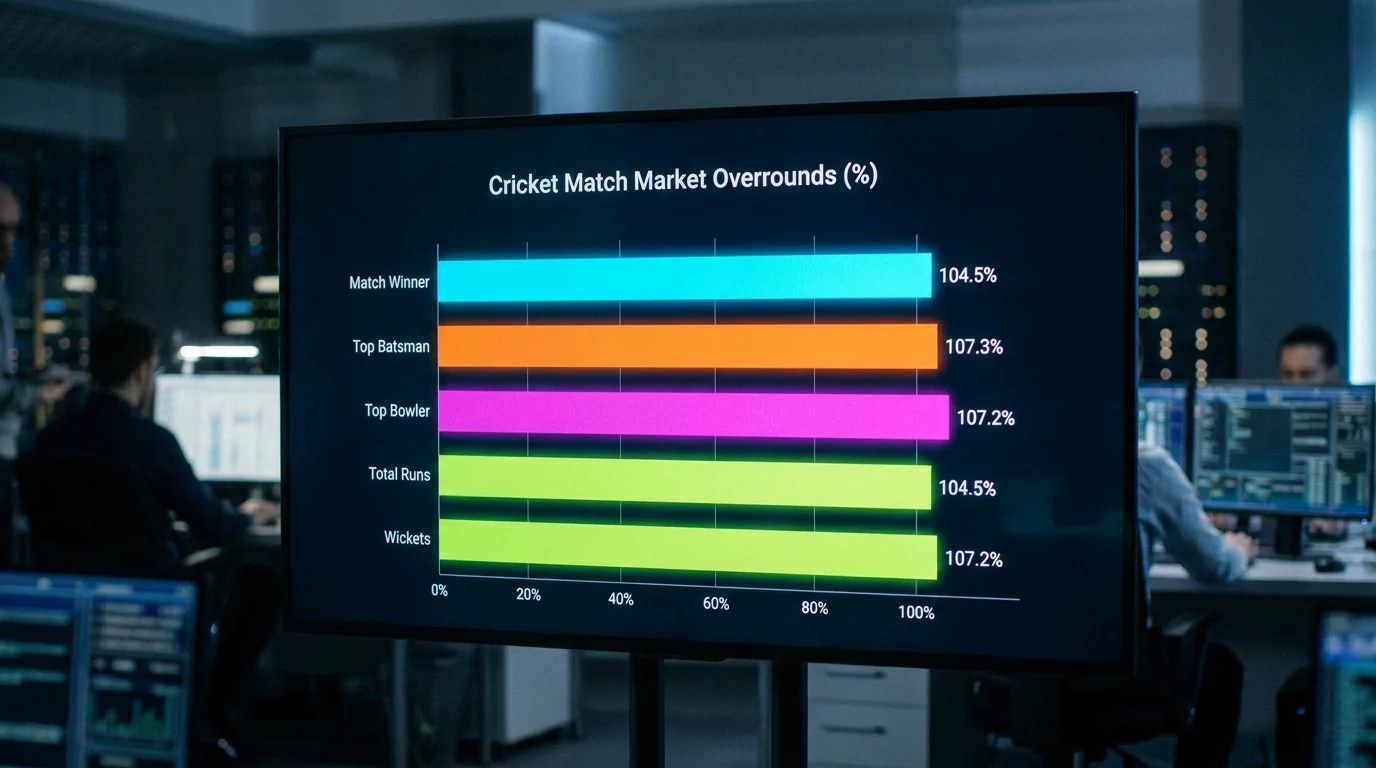 Graph showing bookmaker overround percentages for different cricket match markets