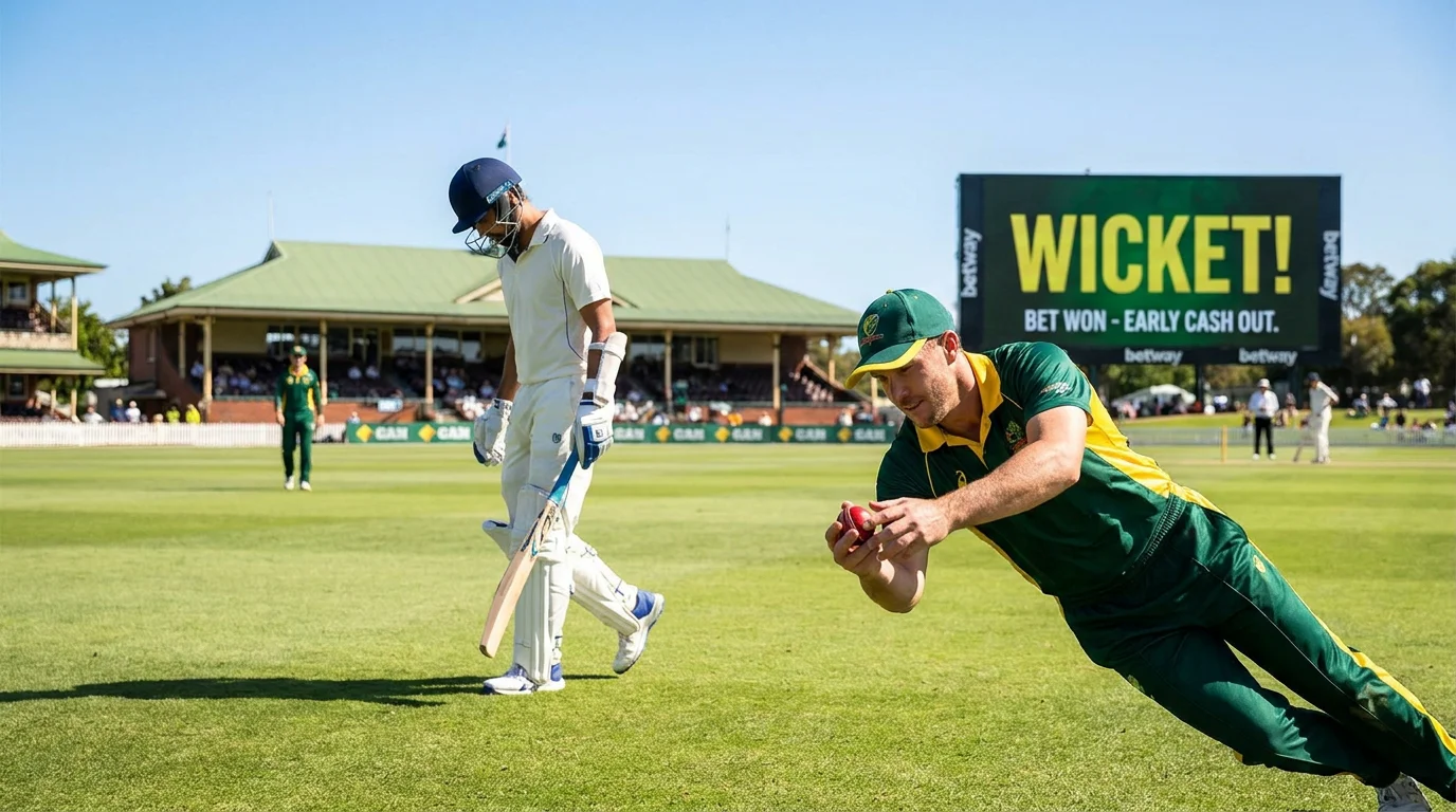 Cricket batsman getting out caught at a moment when cash out would have secured profit