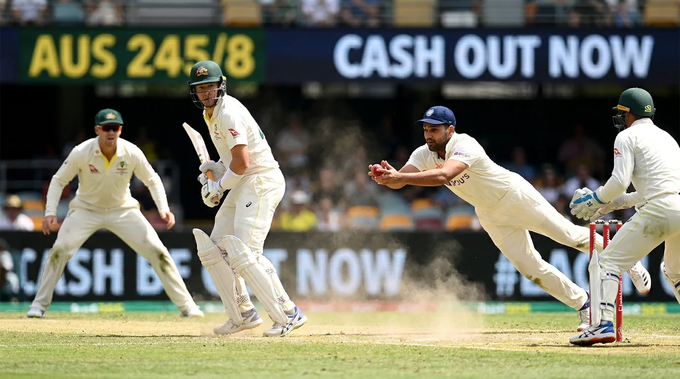 Cricket match at a crucial moment where cash out timing becomes critical