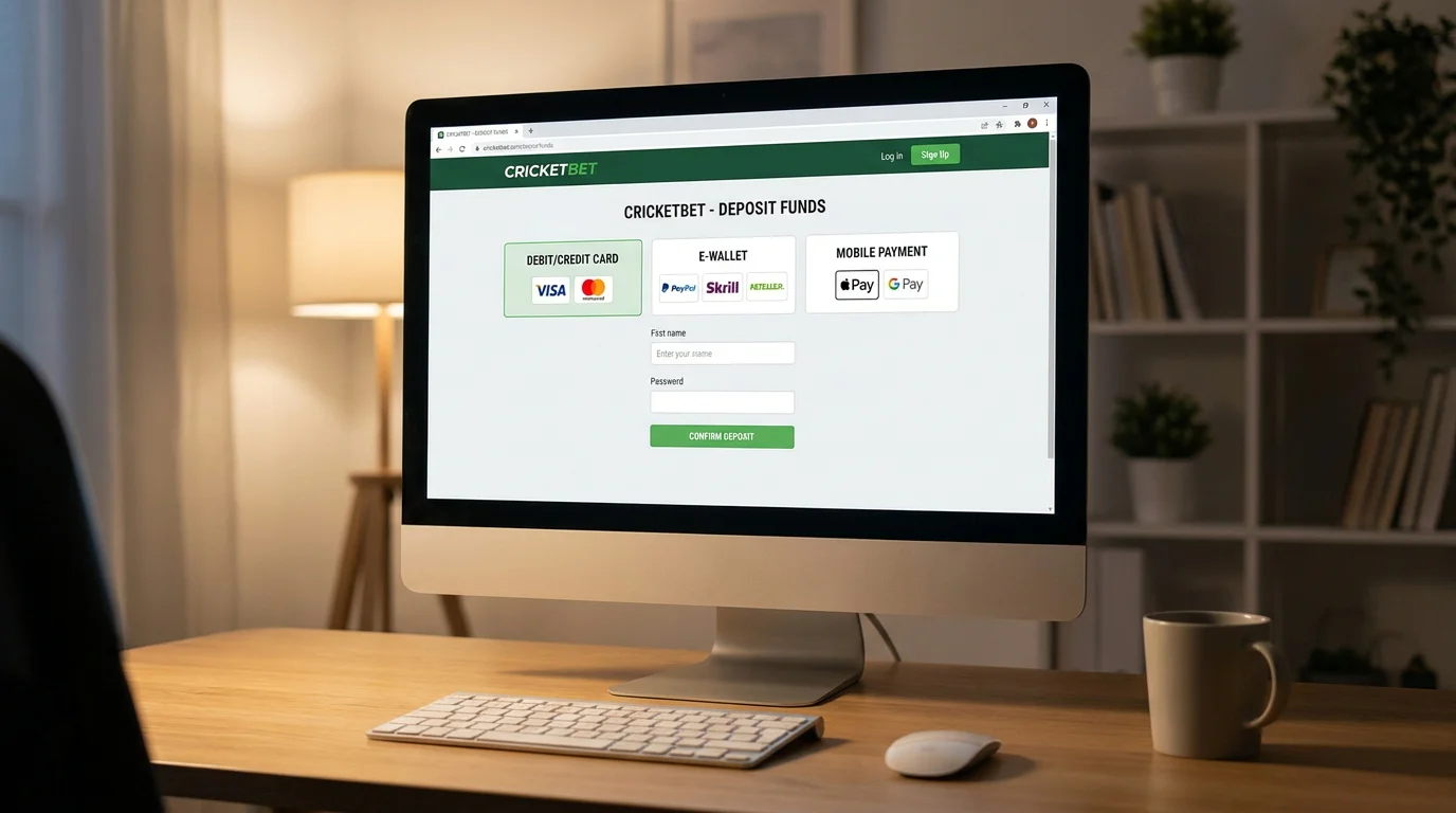 Payment options displayed on a UK cricket betting site with multiple deposit methods