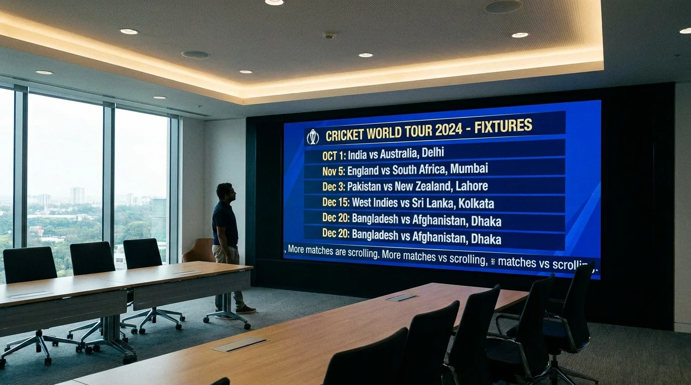 Cricket schedule board showing multiple fixtures available for accumulator betting