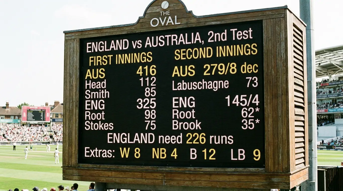 Cricket scoreboard displaying run totals relevant to over/under betting lines