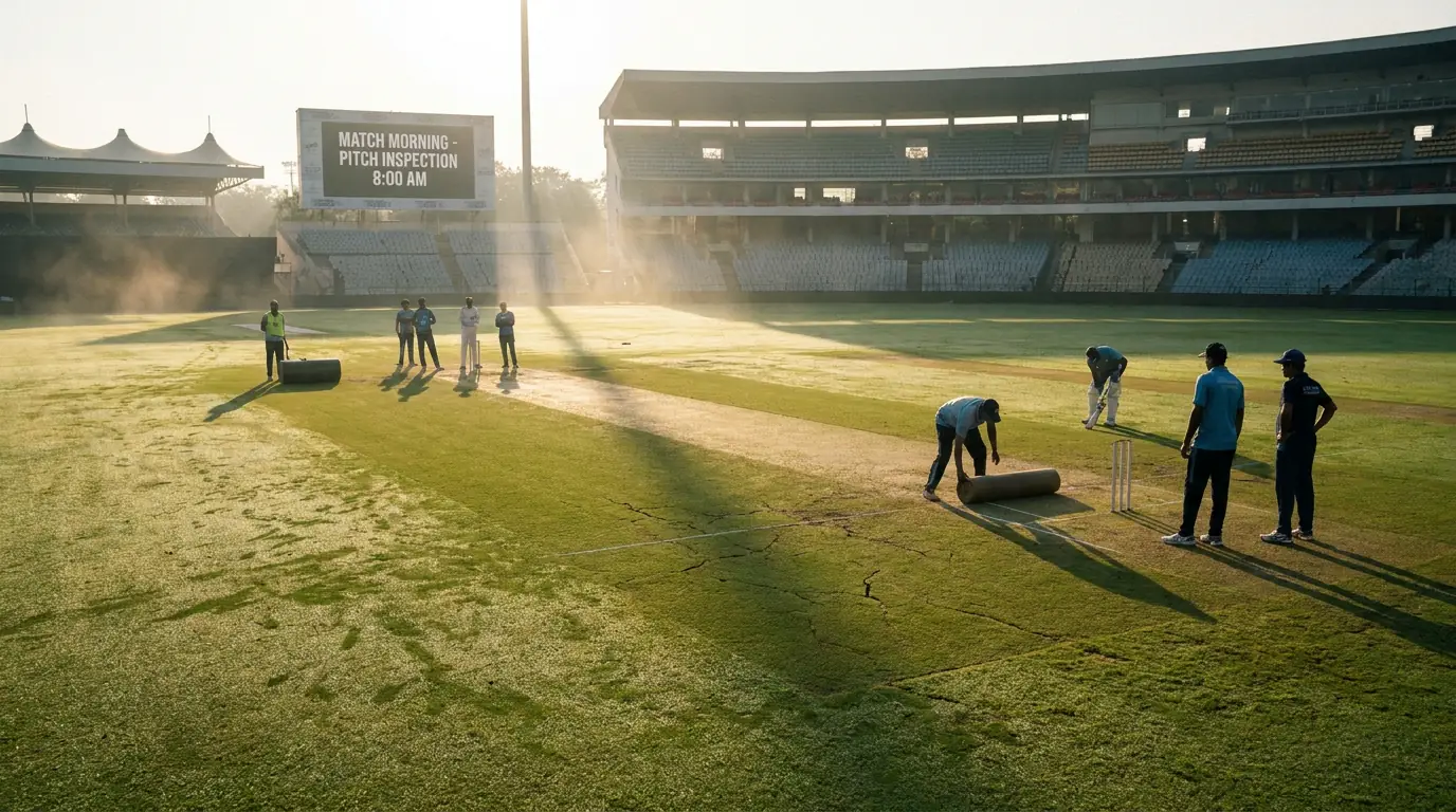 Cricket ground on match morning with conditions visible for pre-match value assessment