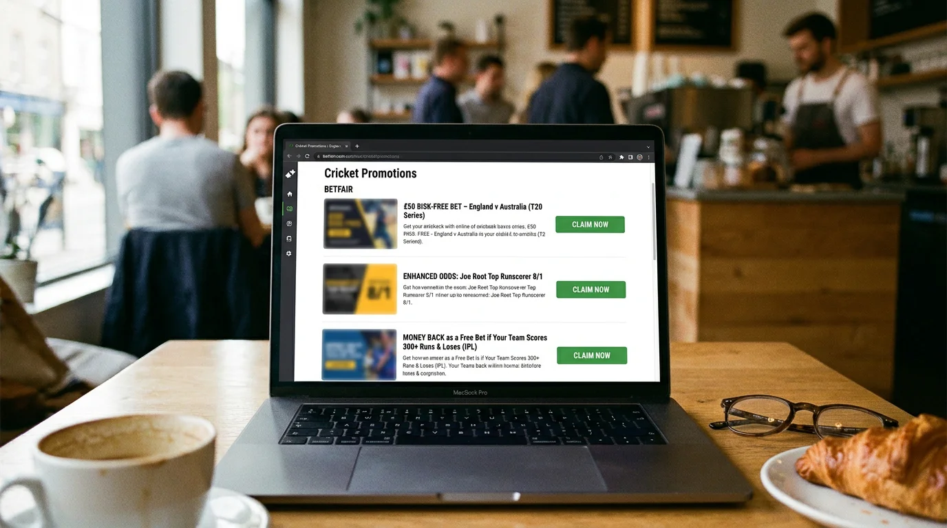 Promotions page on a UK betting site listing current cricket-specific offers