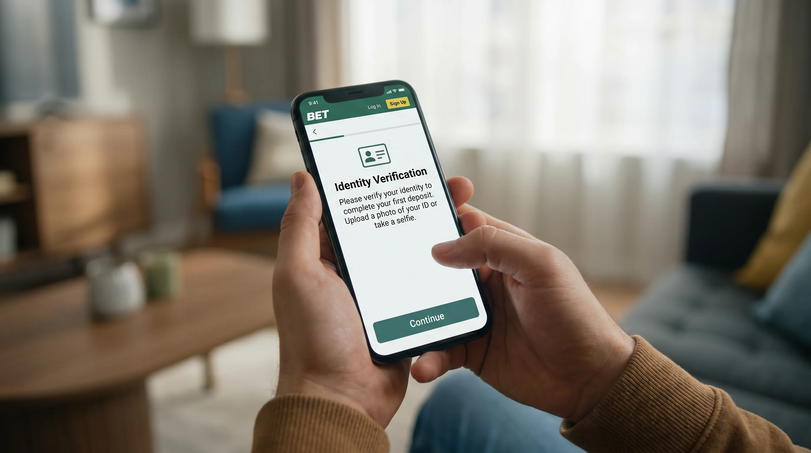 Identity verification screen on a betting app during the first debit card deposit