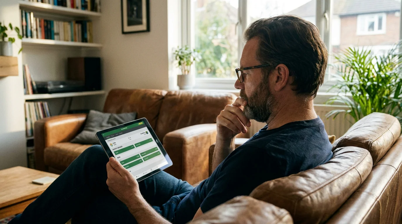 Person comparing cricket betting markets on a tablet making a strategic selection