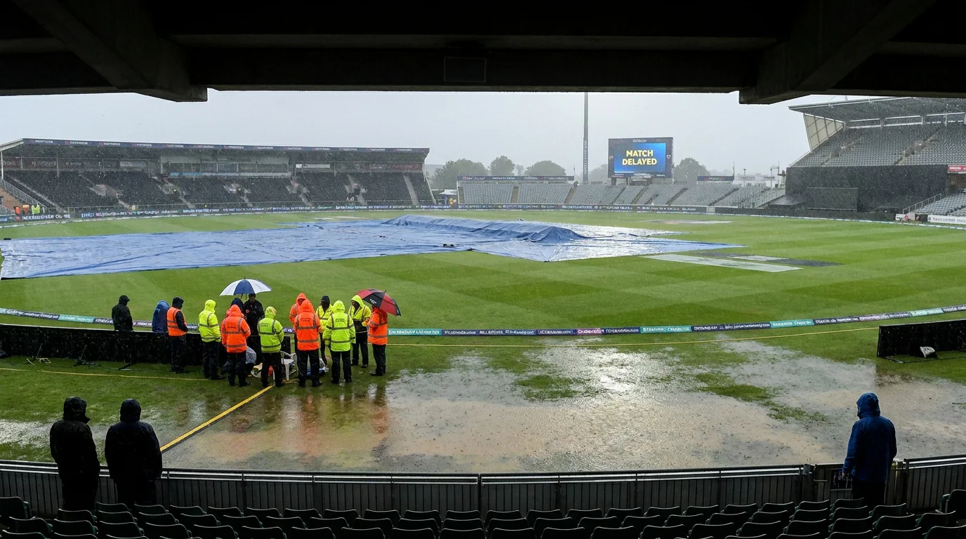 Rain delay during a Test match creating conditions where draw no bet offers value