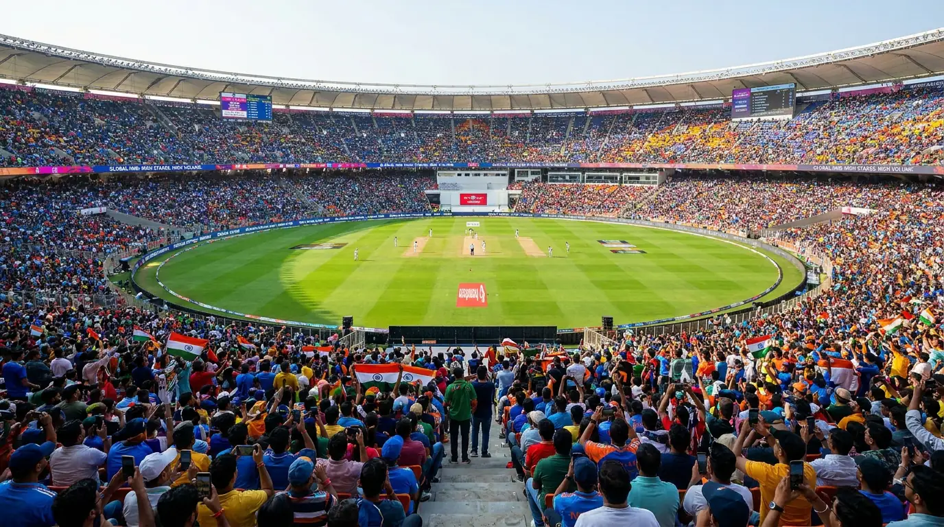 Cricket ground during an international match with a full stadium indicating high liquidity events