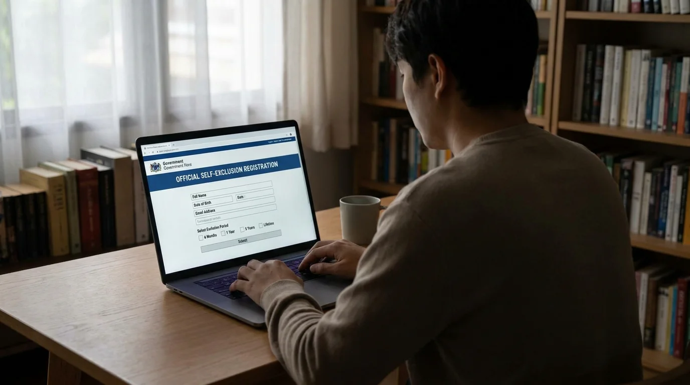 GamStop registration screen on a laptop representing self-exclusion from betting
