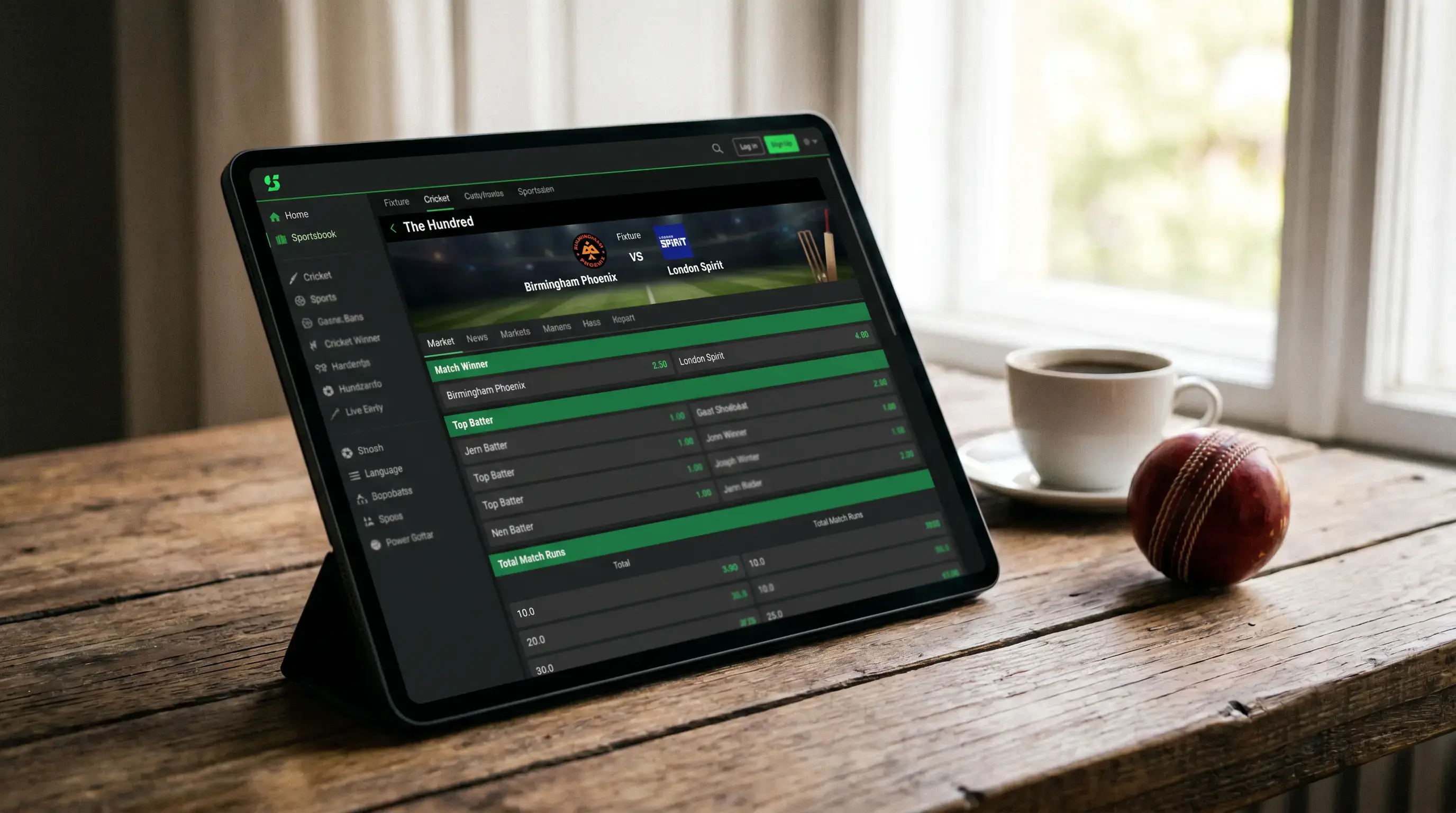 Sportsbook interface showing available betting markets for a Hundred fixture