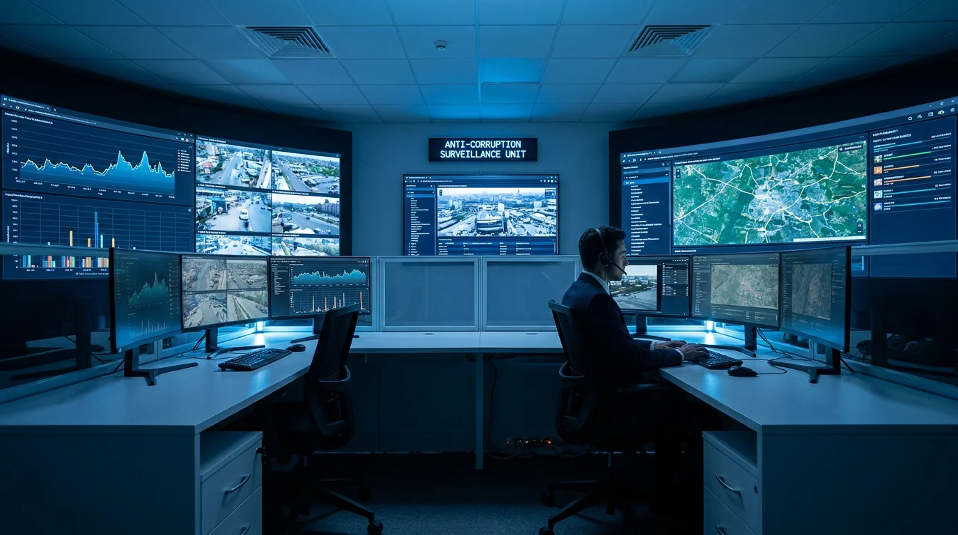 ICC official monitoring cricket match activities from an anti-corruption control room