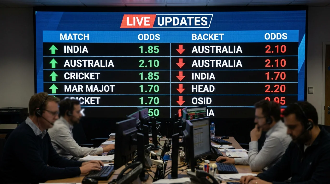 Live odds board showing cricket match winner prices shifting during the day