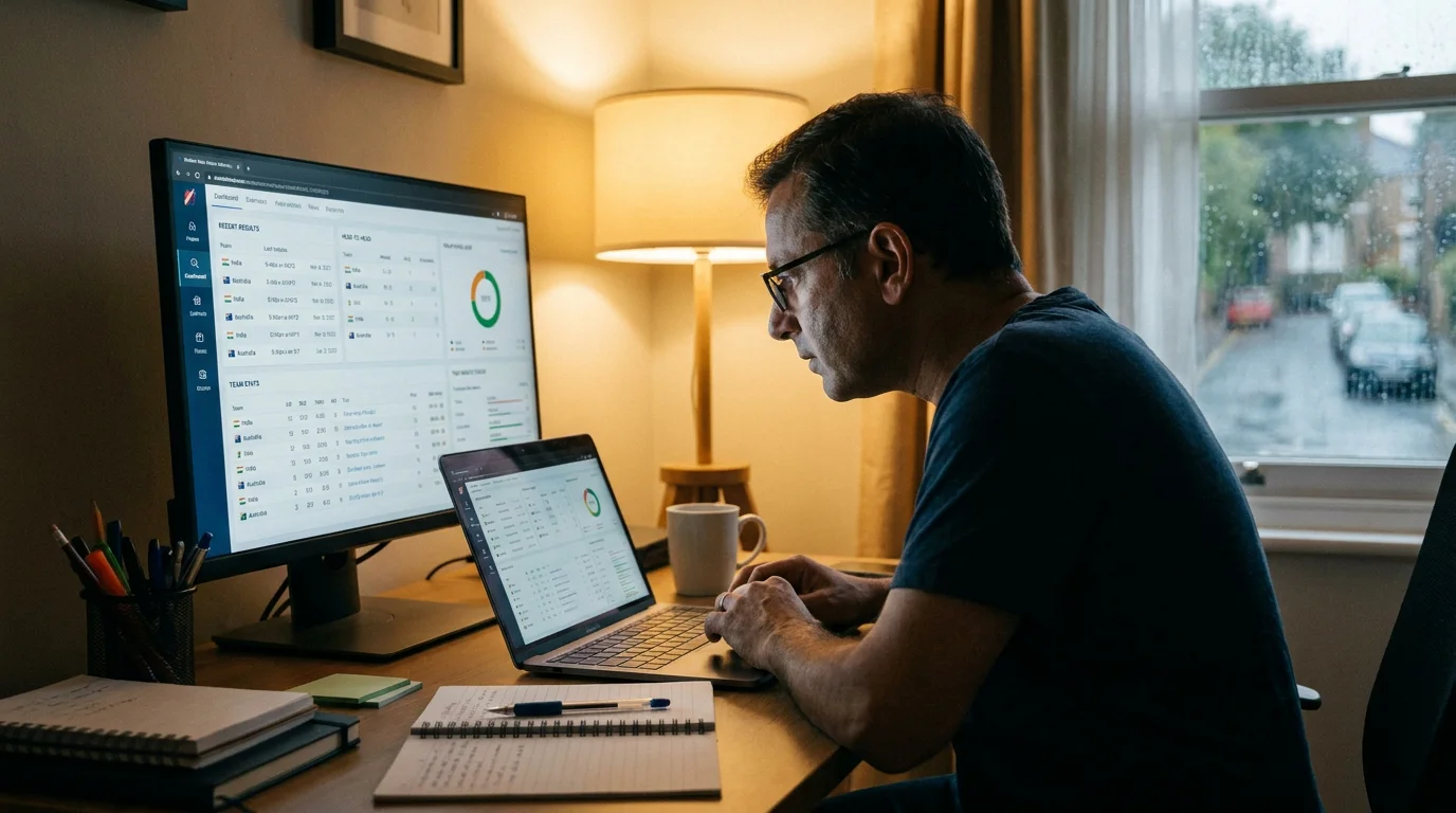 Person analysing cricket team form data to identify value in match winner prices