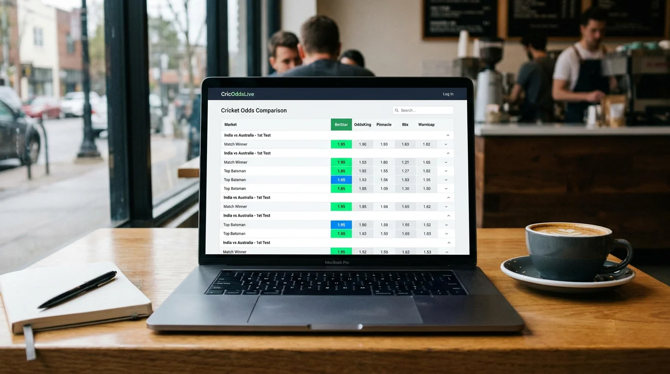 Odds comparison website showing cricket match prices across multiple UK bookmakers