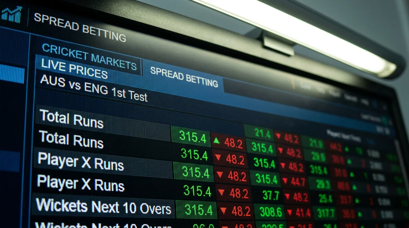 Close-up of spread betting prices updating during a live cricket match