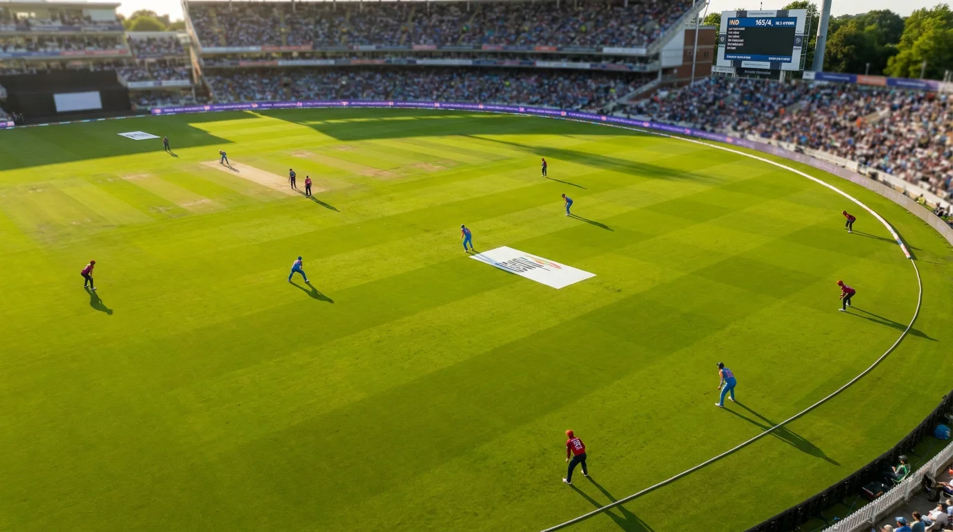 Cricket fielders positioned on the boundary during a limited-overs match