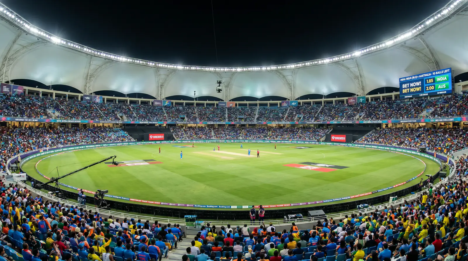 Cricket ground during an international T20 match that is broadcast on betting platforms