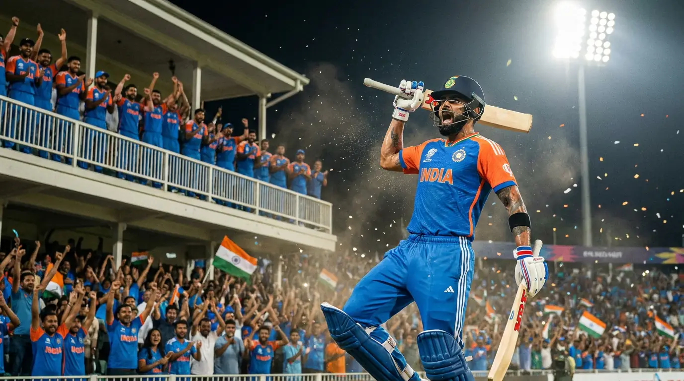 Cricket batsman raising the bat after reaching a half-century in a T20 international
