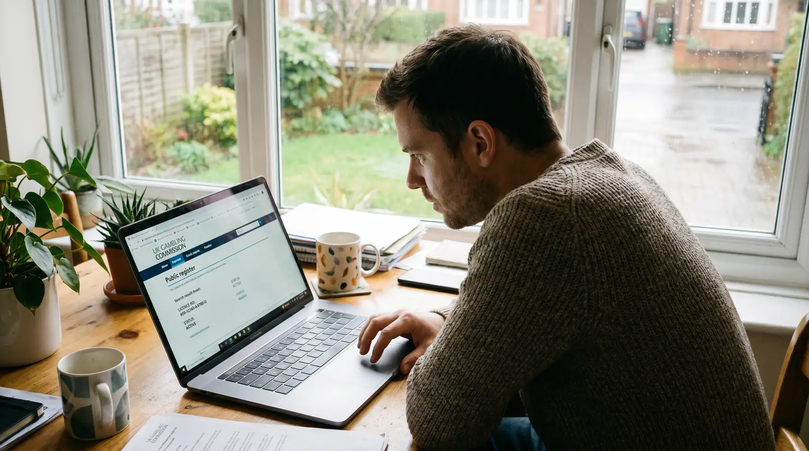 Person verifying a betting site licence on the UK Gambling Commission website