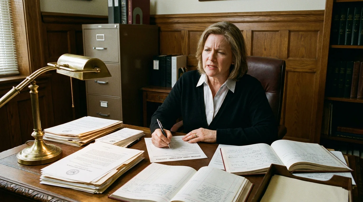 Person writing a formal complaint letter at a desk with regulatory documents