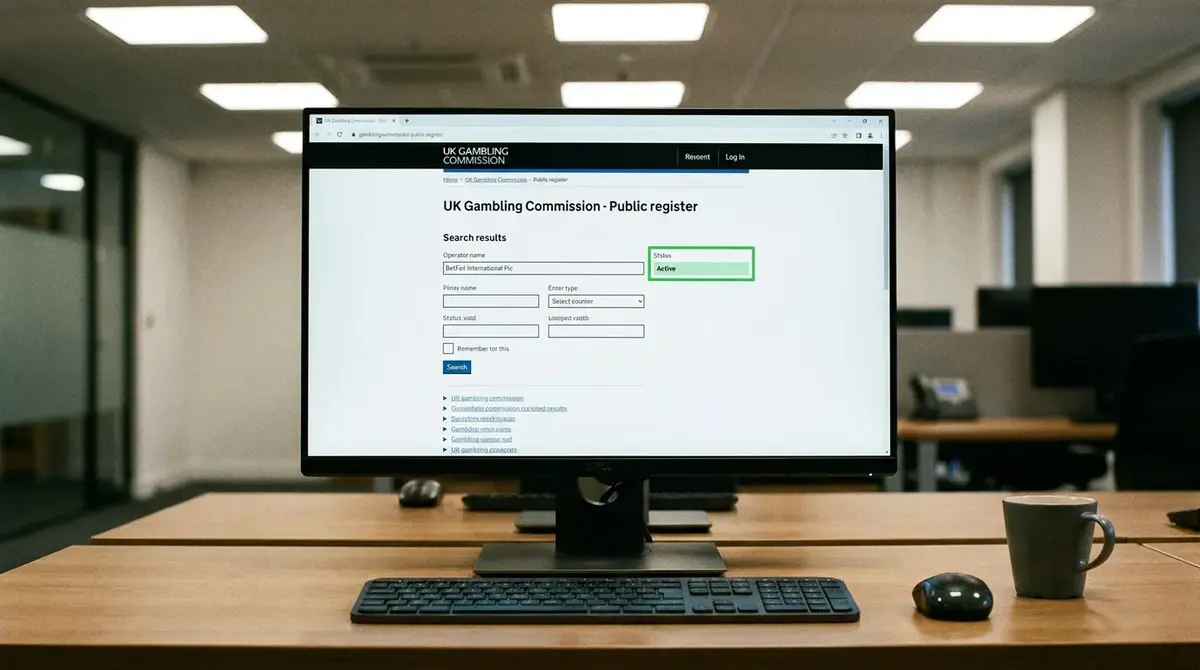 UK Gambling Commission licence verification page displayed on a computer screen