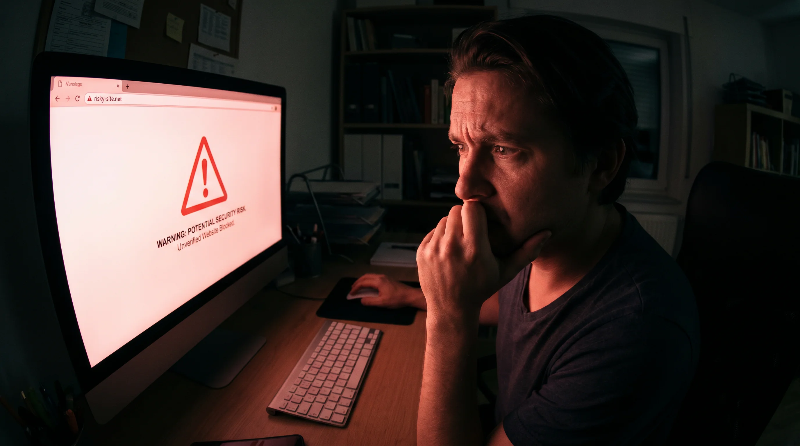 Warning sign on a computer screen representing risks of unregulated betting sites