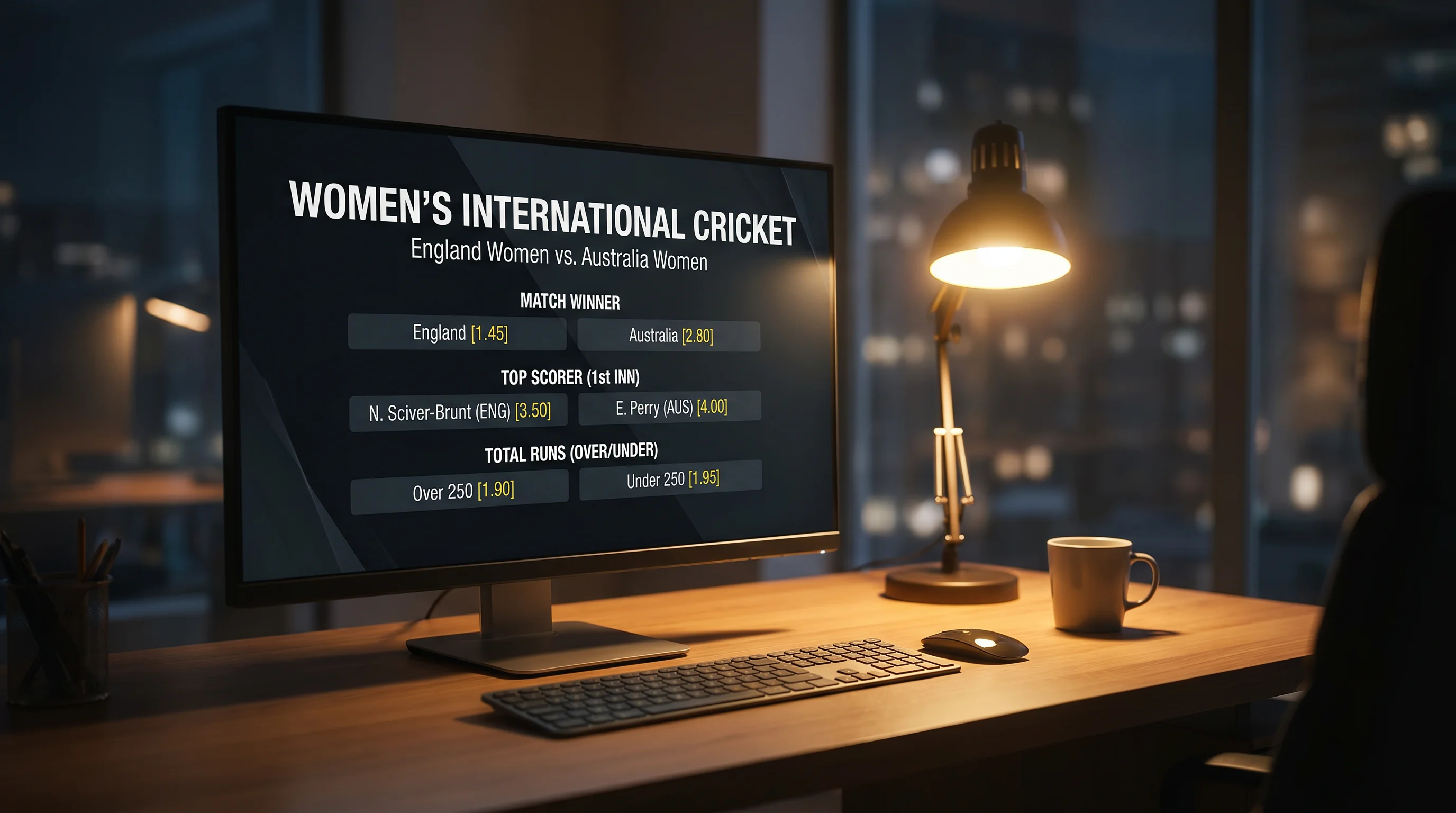 Betting platform showing available markets for a women's international cricket match